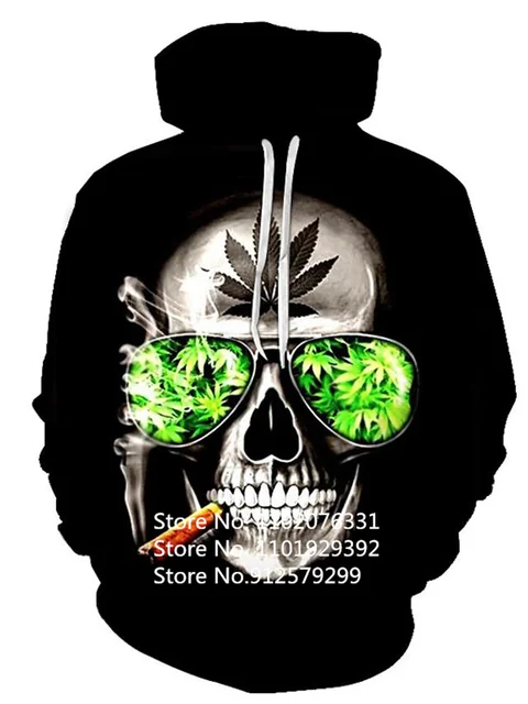 Horror Skull 3d Hoodie Men/women Printing Sweatshirts Green Leaves