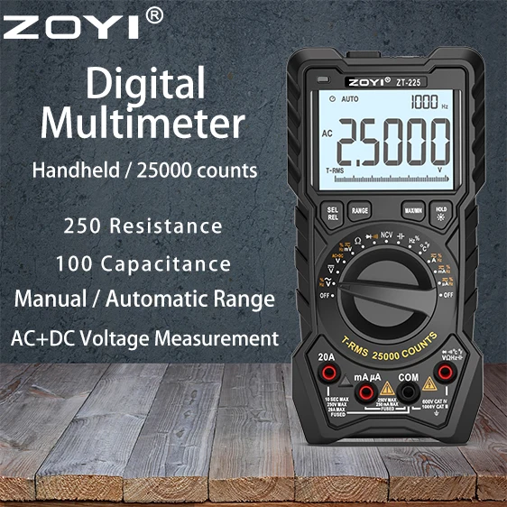 ZOYI ZT-225 Hochpräzises Digitales Automatik-Multimeter, Elektrische Wartung, Intelligenter Verbrennungsschutz, Hochauflösende Digitalanzeige