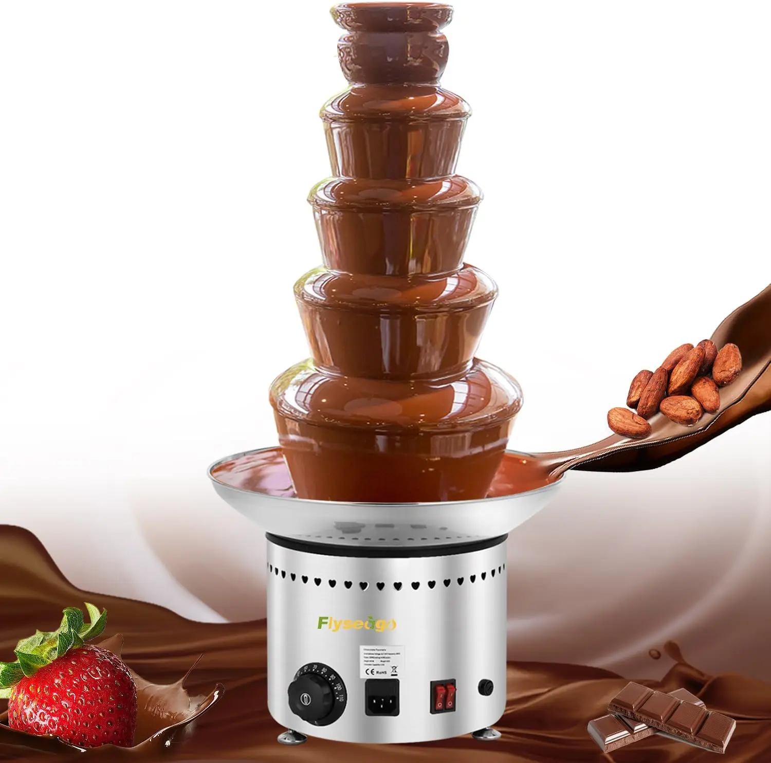 Chocolate Fountain 5 Tiers 13.2 Lbs Nacho Cheese Fountain Stainless Steel Hot Fondue Machine for Bakery, Par