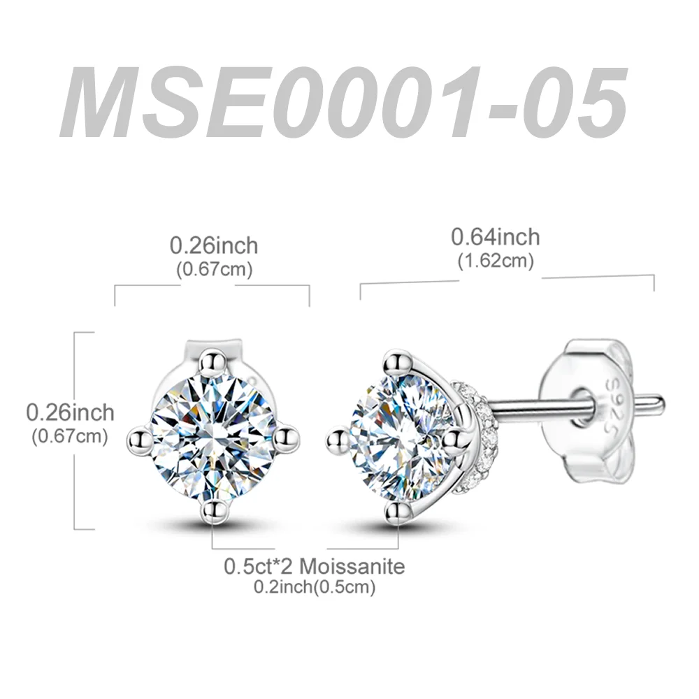 Classic Moissanite Earrings S925 Sterling Silver Crown Ear Stud Women Brilliant Diamond Wedding Engagement Earrings