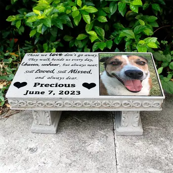 애완 동물 기념 정원 돌 플라크, 다채로운 사진, 개 묘비 마커, 개 묘비, 고양이 주둥이 U, 맞춤형 벤치