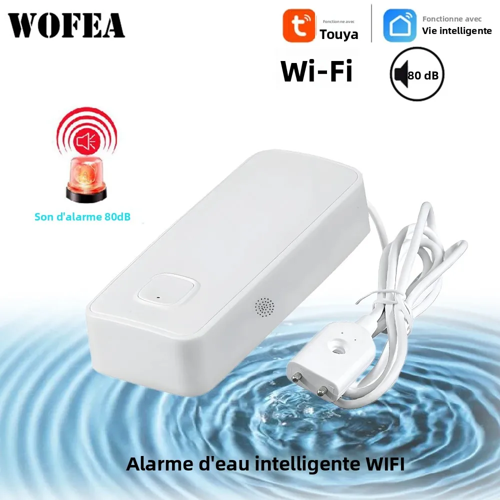 Alarme de fuite d'eau intelligente Tuya WiFi avec notification gratuite par l'application Tuya Smart Life, détecteur d'eau, capteur d'eau WiFi 2,4G, alimentation par batterie