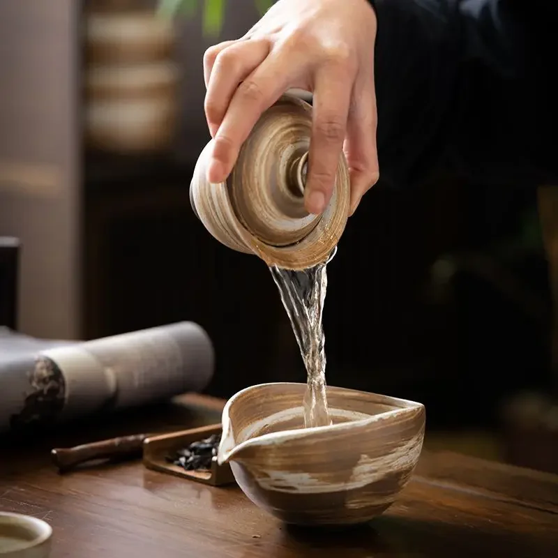 Ceramic Gaiwan Creative Kung Fu Tea Set Tea Bowl Zen Coarse Pottery Hand Brushed Glaze Tea Cup Chinese Gaiwan Tea Tureen
