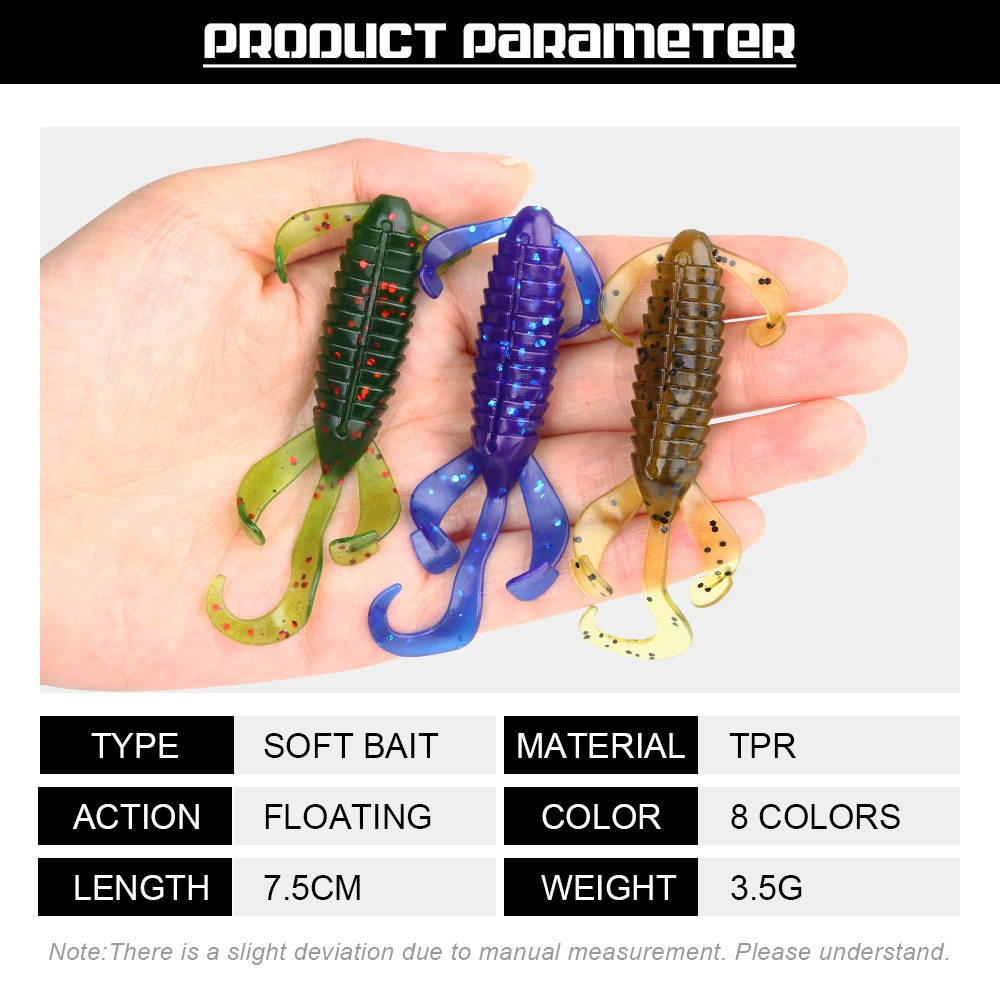 Spinpoler Floating Bait Soft Plastic TPR Fishing Lure 7.5cm/3.5g Swimbait  Long Tail Worm Artificial Grub Sea Bass Lure 5pcs/Pack