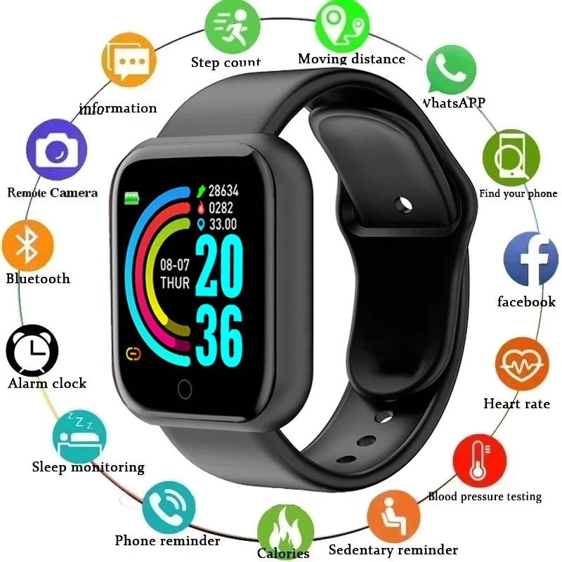 D20 Smart Watch Men Women Heart Rate Blood Pressure Monitor Fitness Tracker  Bracelet Watches Y68 Smartwatch For Android Ios - Smart Watches - AliExpress