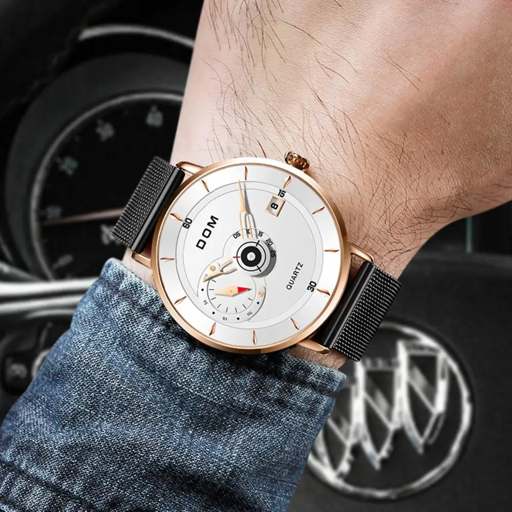 DOM Sport Mens Watches Top Brand Luxury Full Steel Quartz Clock Waterproof Big Dial Watch Men Auto Male Wristwatch M-1299