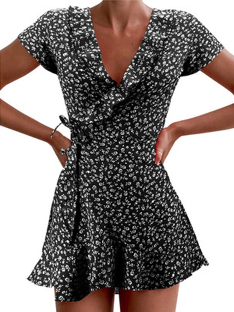 Beluring Vestido De Verano Para Mujer, Con Volantes, Manga Corta