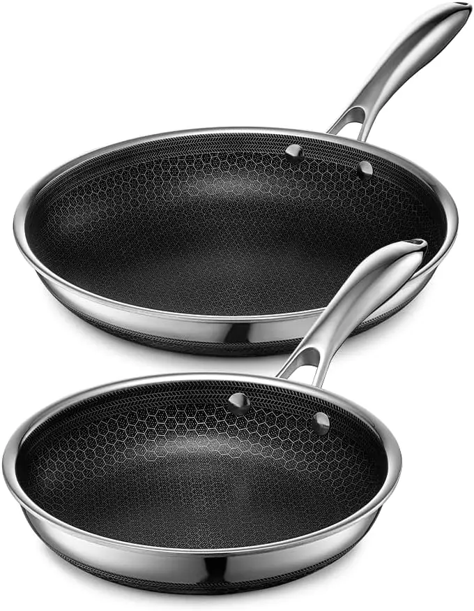 

Набор гибридной посуды hисключить 2 шт. из нержавеющей стали-8 дюймов Сковорода и 10 дюймов сковорода, ручка для прохлады, посудомоечная машина и