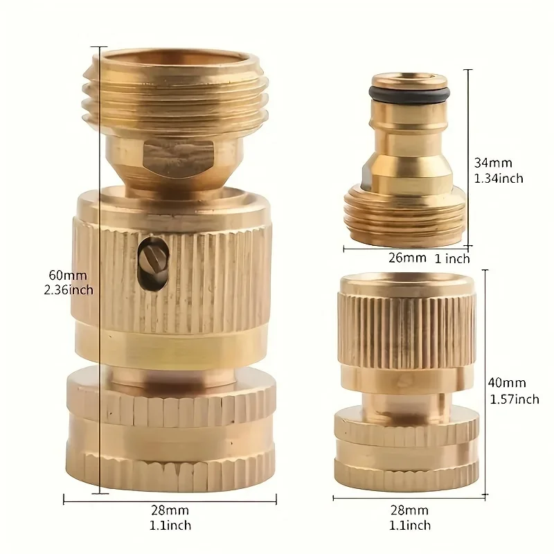 2-PCS Leak-Proof Brass Quick Connect Kit 3/4" BSP Male & Female Threads Battery-Free Garden Hose for Lawn Gardening