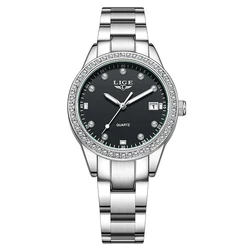 Elegant Luminous Women's Stainless Steel Fashion Watch - Waterproof Quartz Wristwatch (Silver black)
