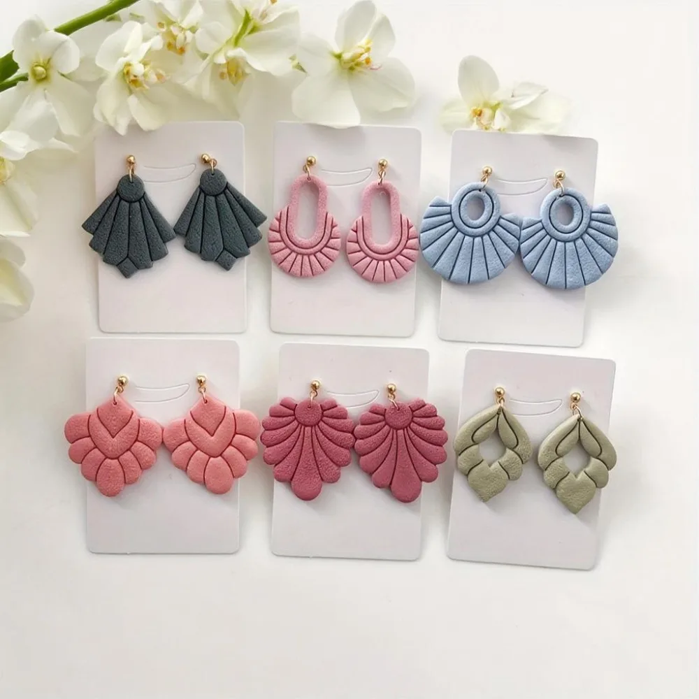 6Pcs 폴리머 클레이 커터 및 엠보싱 도구 미니멀리즘 프랑스 스타일 보헤미안 아트 데코 귀걸이 쥬얼리 제작용 중공 몰드