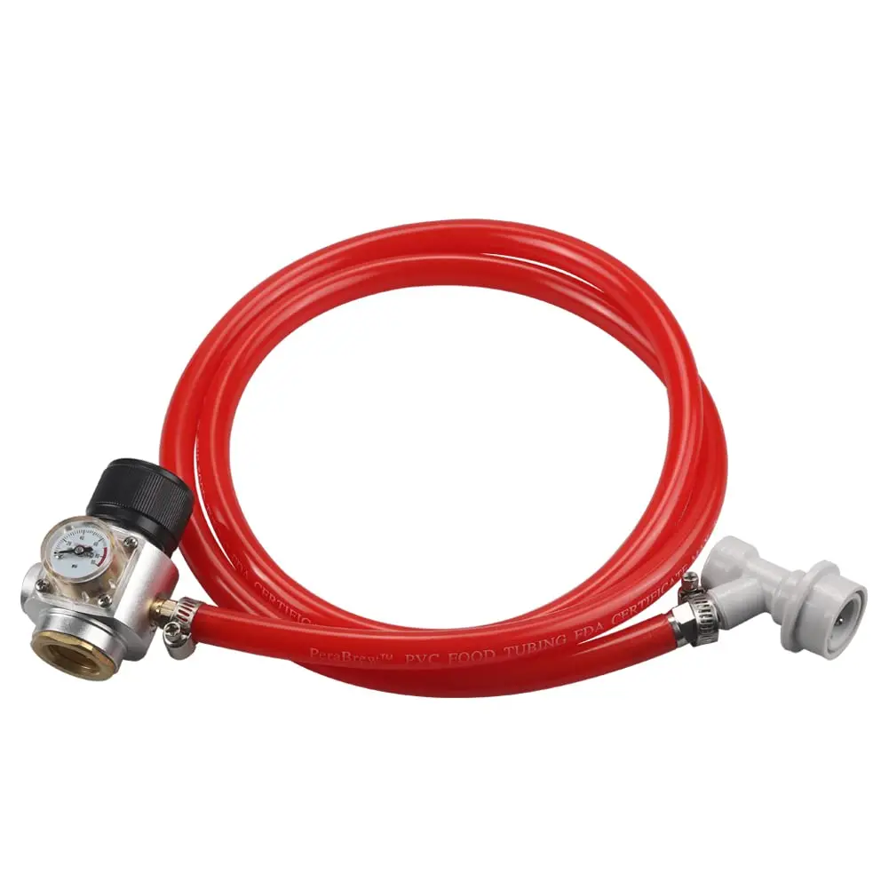 Soda CO2 Mini Gas Regulator Tr21.4 Include Red Gas Line Assembly Ball Lock Disconnect for Soda Tank Corny Keg Dispenser PERA