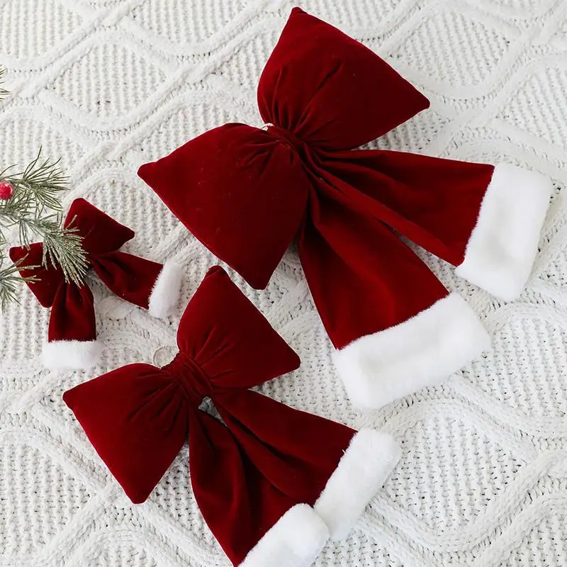 

Xmas Decorative Bow Knot Christmas Tree Ornaments Christmas Bow Large Red Soft Xmas Hanging Wreath Garland Holiday Home Decor
