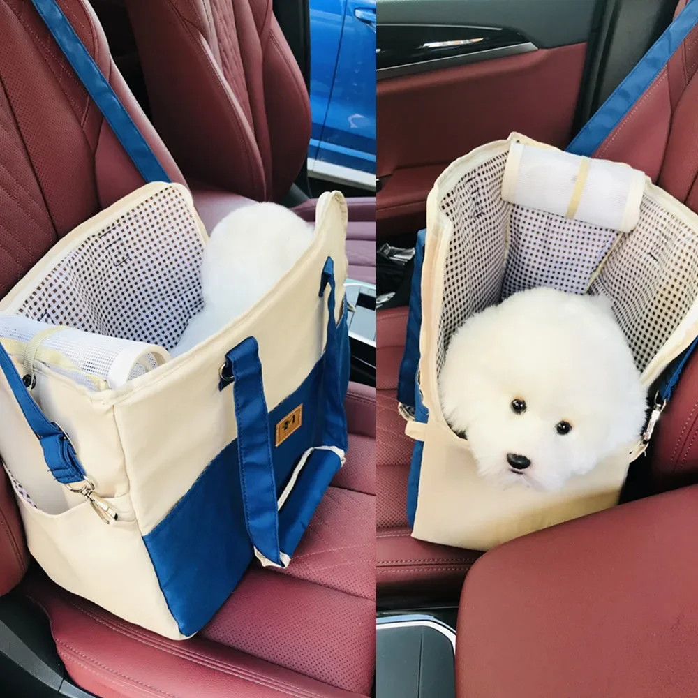 Pet Car Seat Portable Cat Bag Going Out Dog Bag Breathable Pet Satchel One Shoulder Crossbody Canvas Backpack