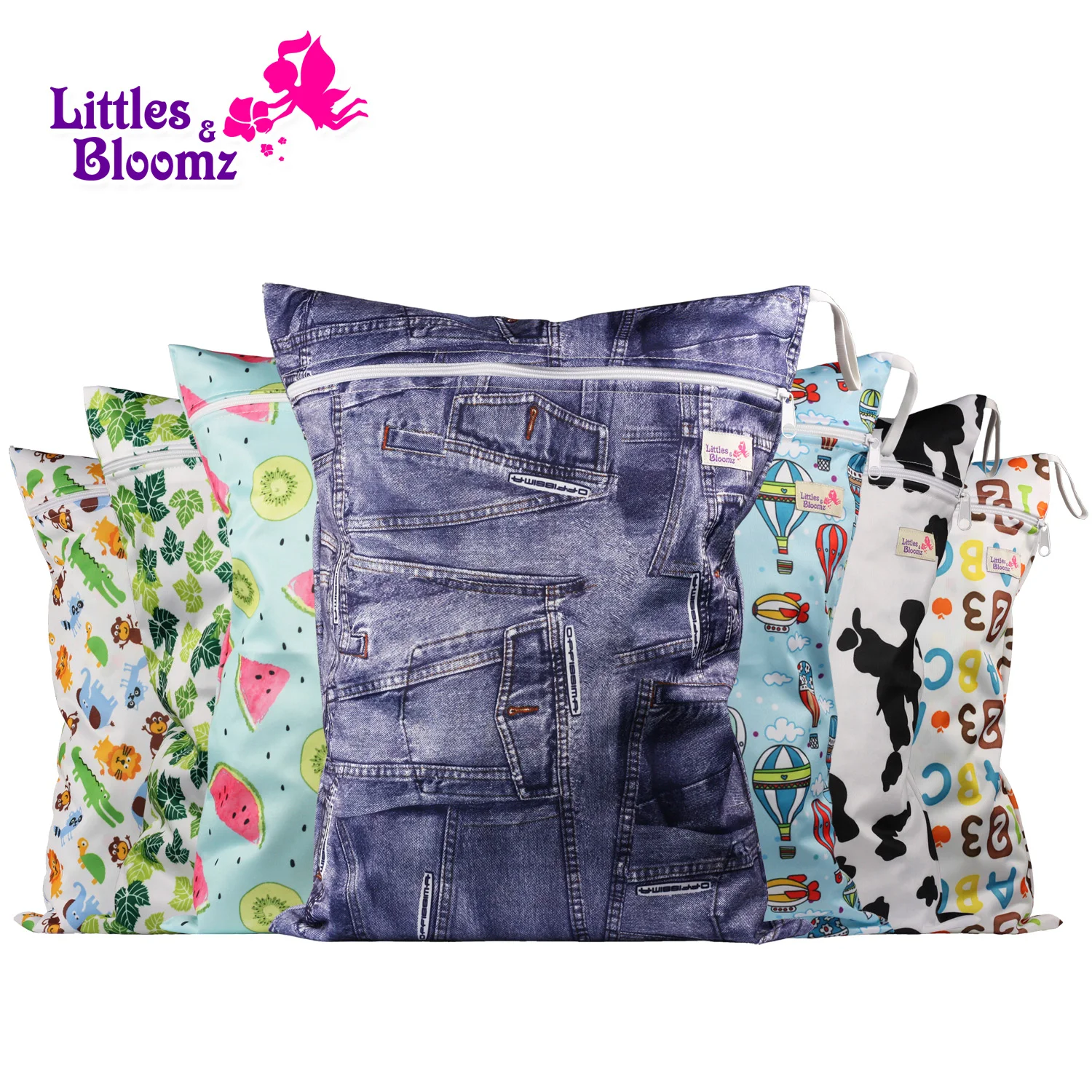 Littles&Bloomz Washable Reusable Cloth Diaper Wet Nappy Bag Waterproof Swim Sport Travel Carry bag 40X30cm diaper bag