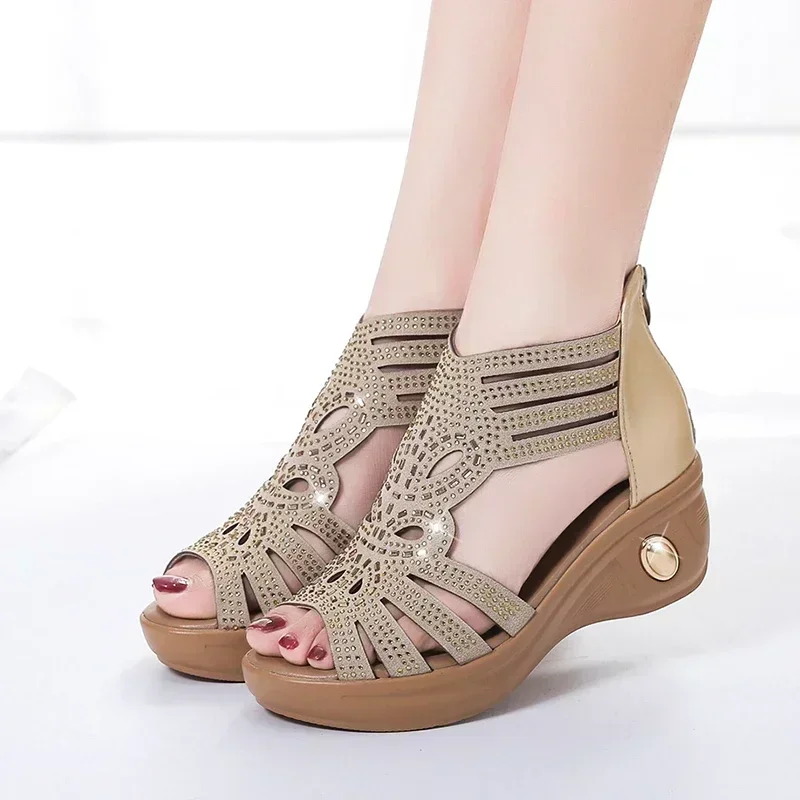 

Women's Shoes 2024 New Fashion Wedge Solid Color Sandals Zipper Elegant Women's Roman Sandals Open Toe Women's Shoes Zapatos