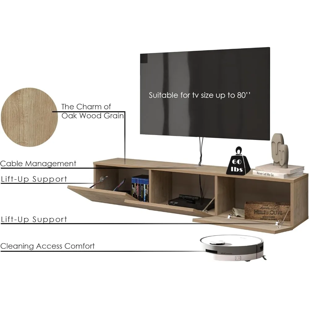 Floating TV Stand, TV Stand up to 75 inch TV, Floating TV Stand Wall Mounted, Floating Entertainment Center 6