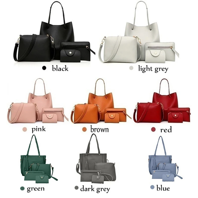 4pcs/set Ladies Leather Bag Set Polyester Shoulder Bag Handbag Messenger Bag Set 9 Colors 4