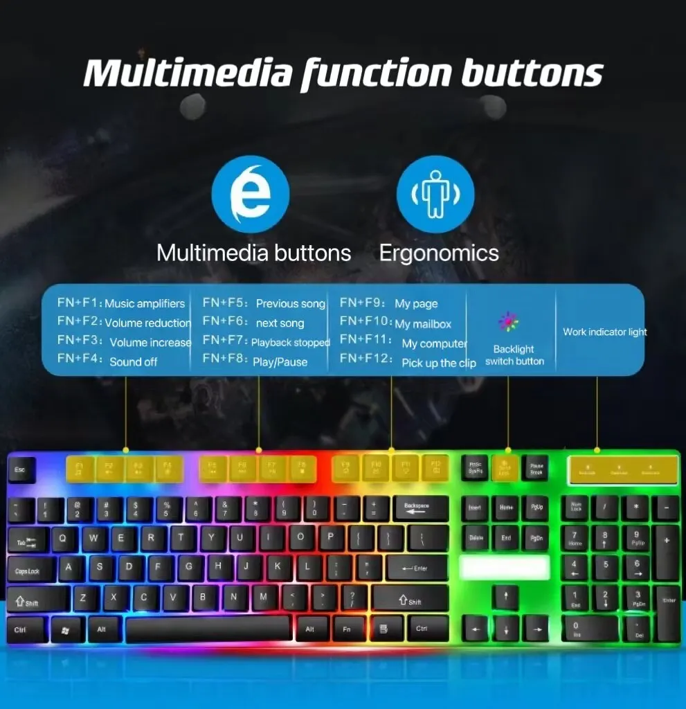 USB Wired Keyboard Mouse Set 104 Keys Backlight Gaming Keyboard Gaming Mouse For Laptop PC Computer