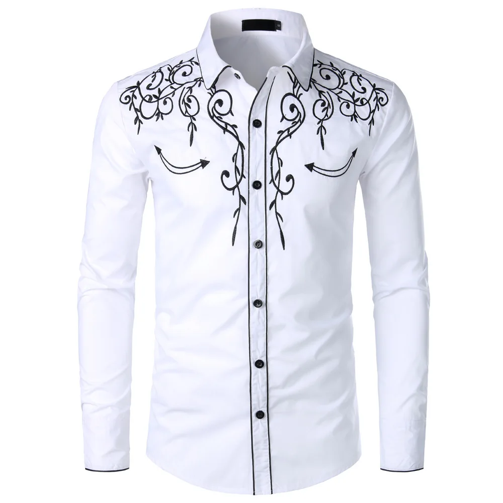 New Vintage Fashion Shirt Men Long Cuff Links Western Denim Style Shirt Spring And Autumn Men Casual Slim Oversized Dress