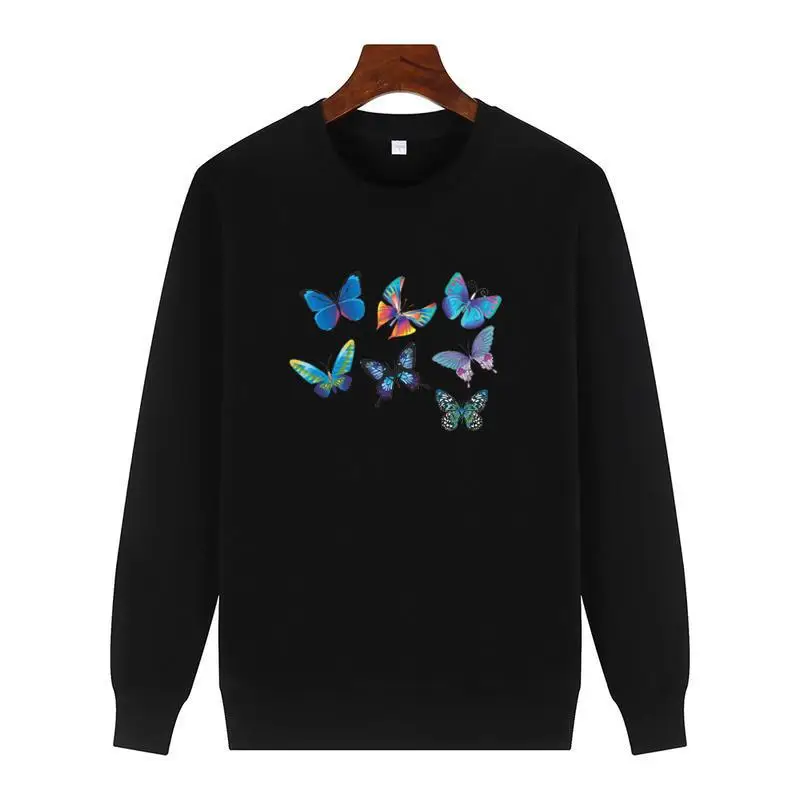 

Flying butterflies Harajuku graphic sweatshirts winter cotton thick sweater hoodie Round neck and velvet hoodie Men's sportswear