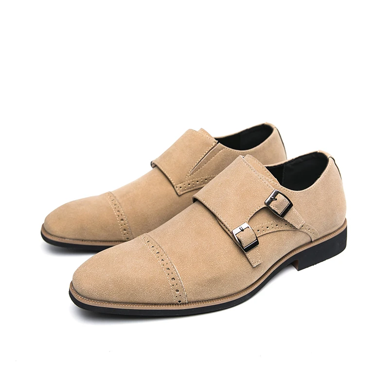 Leather Shoes Faux Suede Shoes Fashion Luxury Dress Leather Men's Shoes Monk Suede Leather Buckle Strap