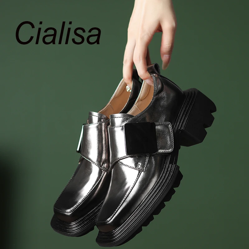 

Cialisa Newest Square Toe Loafers Platform Handmade Genuine Leather Women Shoes Chunky Thick Heels Casual Footwear 2023 Autumn