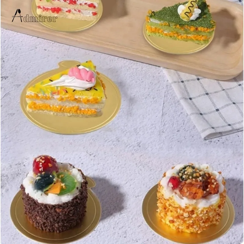 100 Pcs 8/9cm 골든 케이크베이스 일회용 라운드 무스 디저트 보드 음식 종이 매트 케이크 디스플레이 트레이 베이킹 액세서리 도구