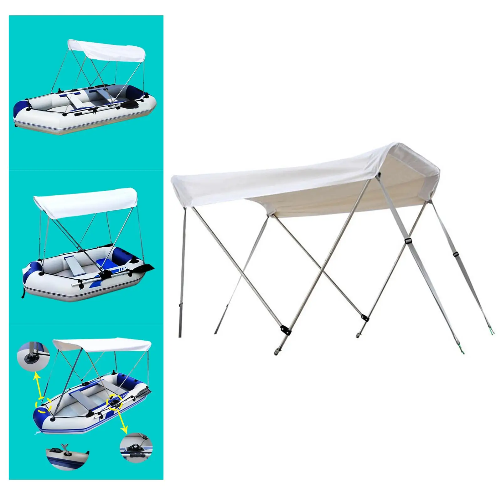 

Foldable Boat Cover Canopy Fishing Boat Cover Bimini Top Kayak Awning fits 1.4m Wide Boats