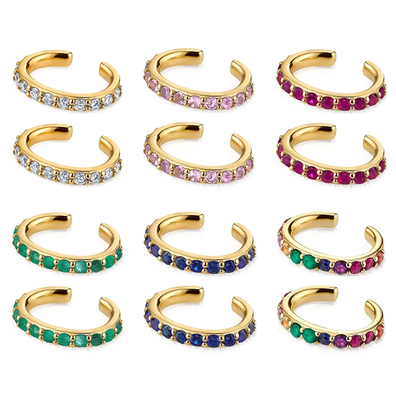 TIANDE Gold Color C Shape Ear Cuffs Earrings for Women Color Zircon Fake Piercing Clip Earrings Fashion Jewelry