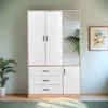Armoire Wardrobe Closet with Mirror, 3 Door 3 Drawers Wood Closet Wardrobe Cabinet, with Hanging Rod Children's Wardrobes 4
