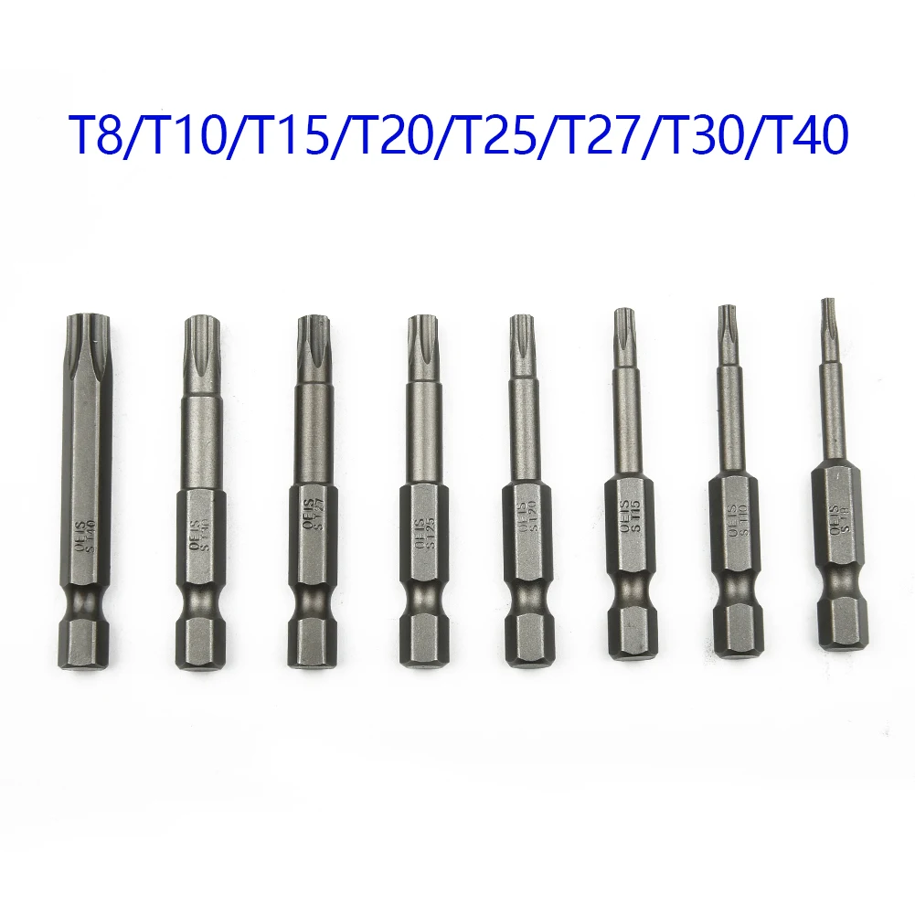 8 stücke 50mm 5 Punkt Torx Stick Bit Set 1/4 "Hex Schaft Elektrische Schraubendreher Bit Kit T8-T40 Power werkzeuge Mit Mitte Loch – Detail 6