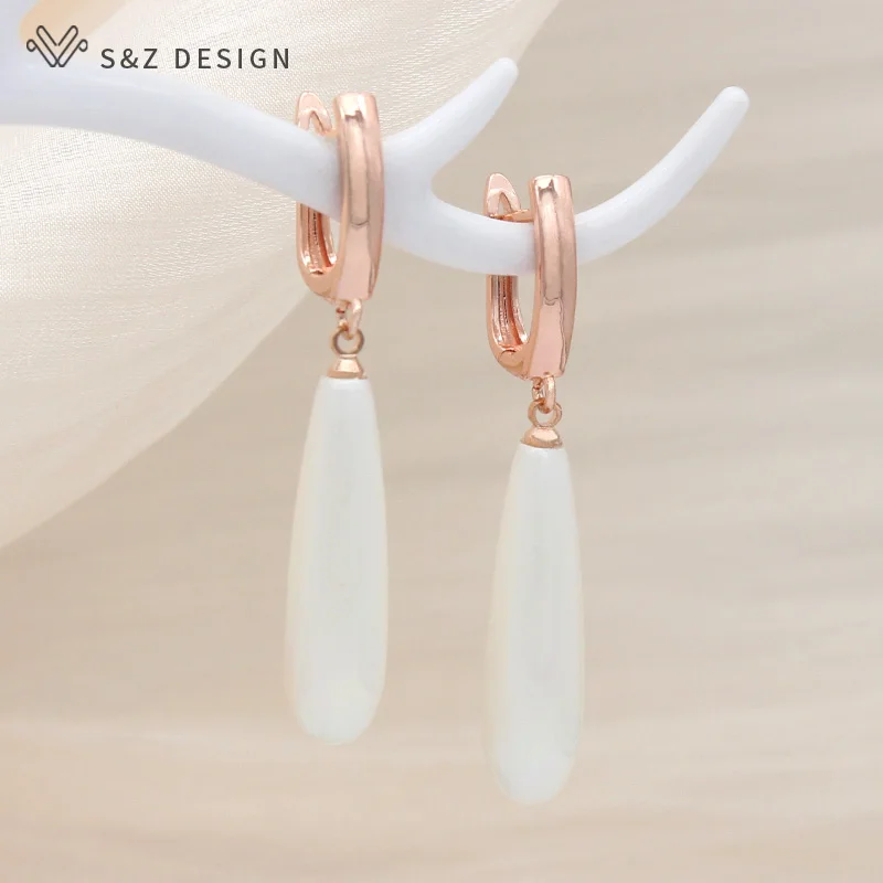 S&Z DESIGN New Fashion Long Water Drop Simulated-pearl Dangle Earrings For Women Girl Wedding Party 585 Rose Gold Color Jewelry