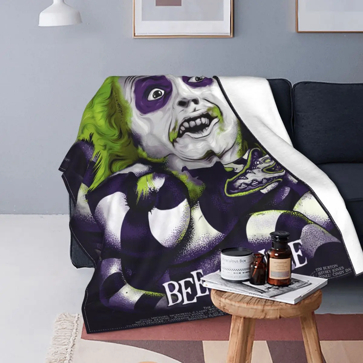 

Beetlejuice Halloween Movie Plaid Blanket Warm Fleece Soft Flannel Spooky Tim Burton Throw Blankets for Bed Couch Office Spring