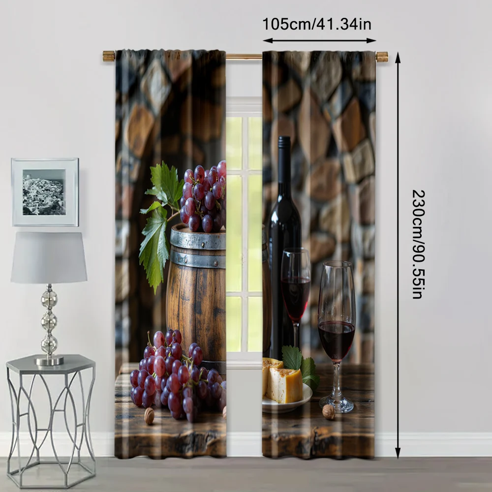 2pcs, Curtain Cloth Grapes & Red Wine Theme Durable Polyester (without rod) Art Deco Festive Use for Bedroom, Kitchen, Office & 4