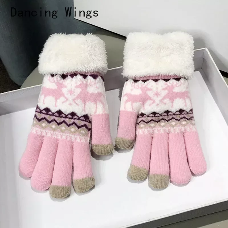 

Winter Women Knitted Gloves Touch Screen Female Gloves Knitted Thicken Warm Full Finger Soft Stretch Knit Mittens Ladies Guantes