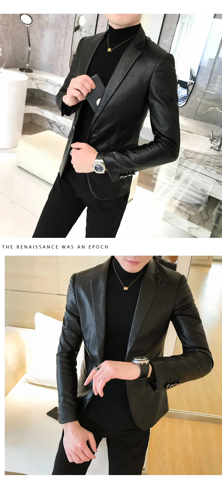 Button One PU Blazer Men Slim Fit Blazer Masculino Black Mens Blazer Para Hombre Vintage Prom Blazers For Men black blazer for men