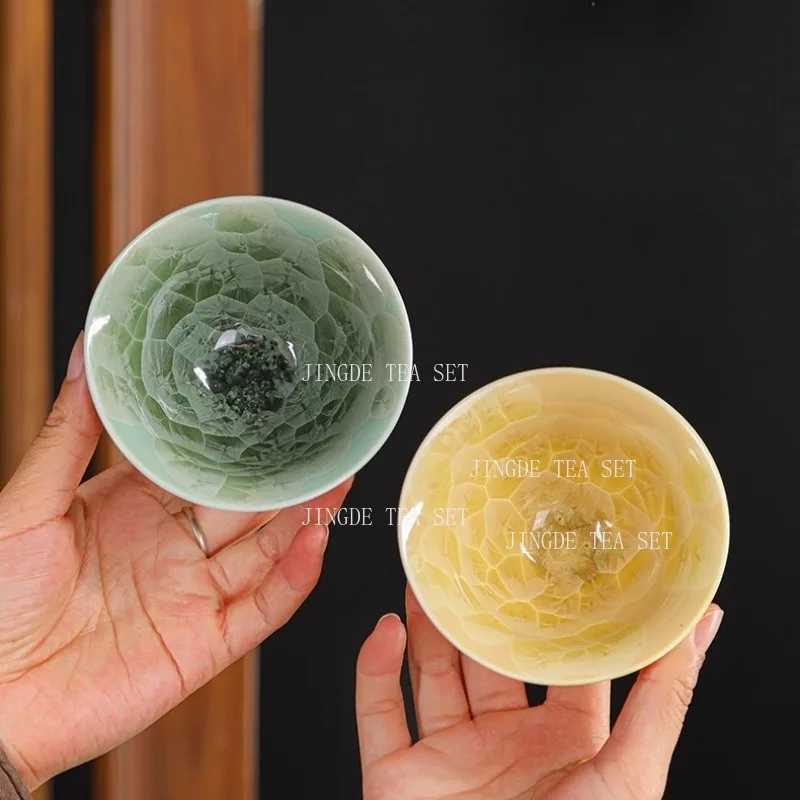 6pcs Crystal Glazed Tea Cup Household Chinese Ceramic Tea Bowl Kiln To Pure Handmade Kung Fu Tea Tasting Cup Drinking Utensils
