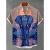 Ethnic Tribal Pattern Elephants and Leaves Printing Short Sleeve Shirt Cool Blouses Summer Stand Collar Shirts Men Hawaiian Tops 3