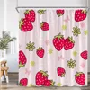 Strawberry Girl Pink Shower Curtain Bathroom Decor Fruit Summer Kids Bowknot Pattern Chic Modern Woman Polyester Bathtub Curtain 4