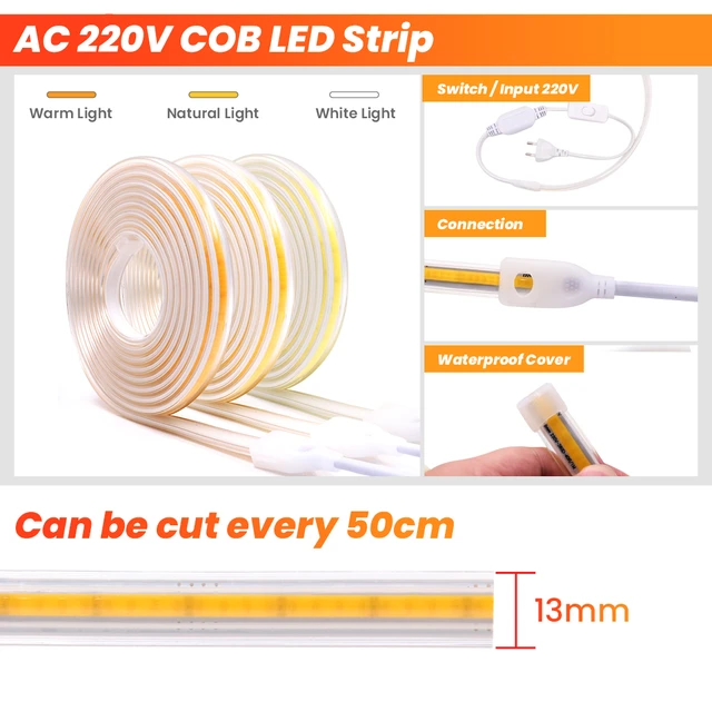 Striscia LED COB 220V con Dimmer ad alta densità 360LED/m