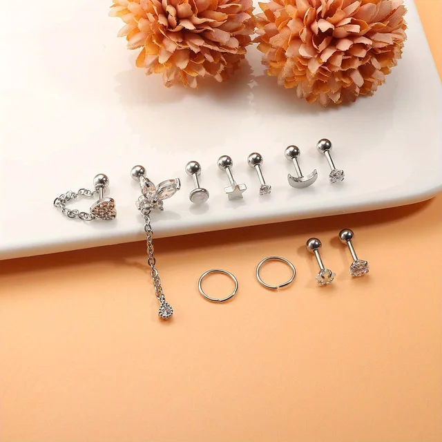 Drperfect الغضروف القرط مربط للنساء الفولاذ المقاوم للصدأ الغضروف هوب القرط القلب زهرة سلسلة استرخى تشيكوسلوفاكيا ثقب المجوهرات 2