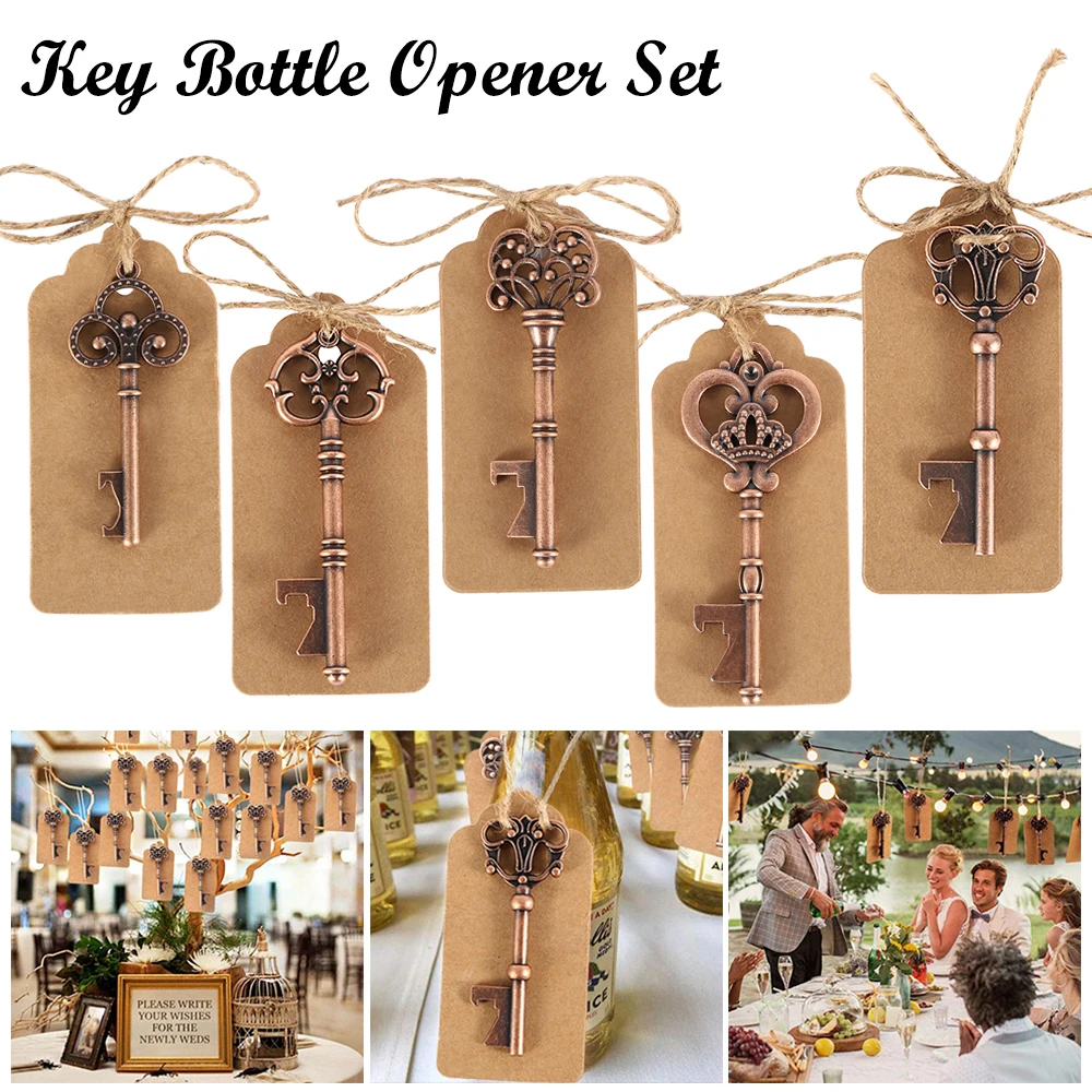 Vintage Style Retro Key Shape Copper Bottle Opener Gift Box Wedding Party Favors 