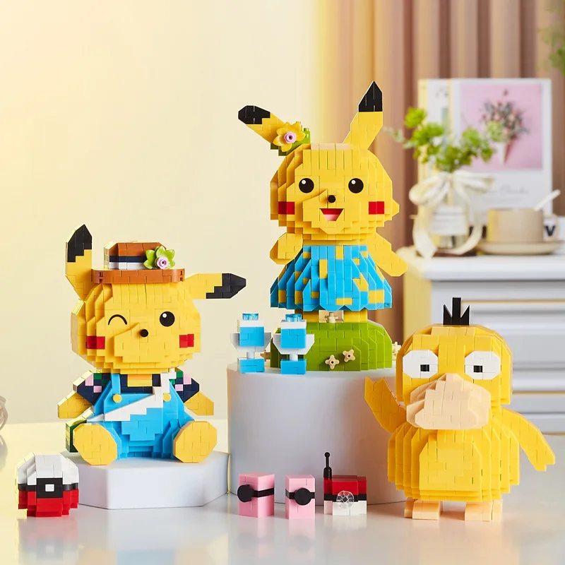

Micro Building Blocks Kawaii Pokemon Pikachu Dance Music Psyduck Assembled 3D Model Mini Bricks Figure Toy For Kid Gifts