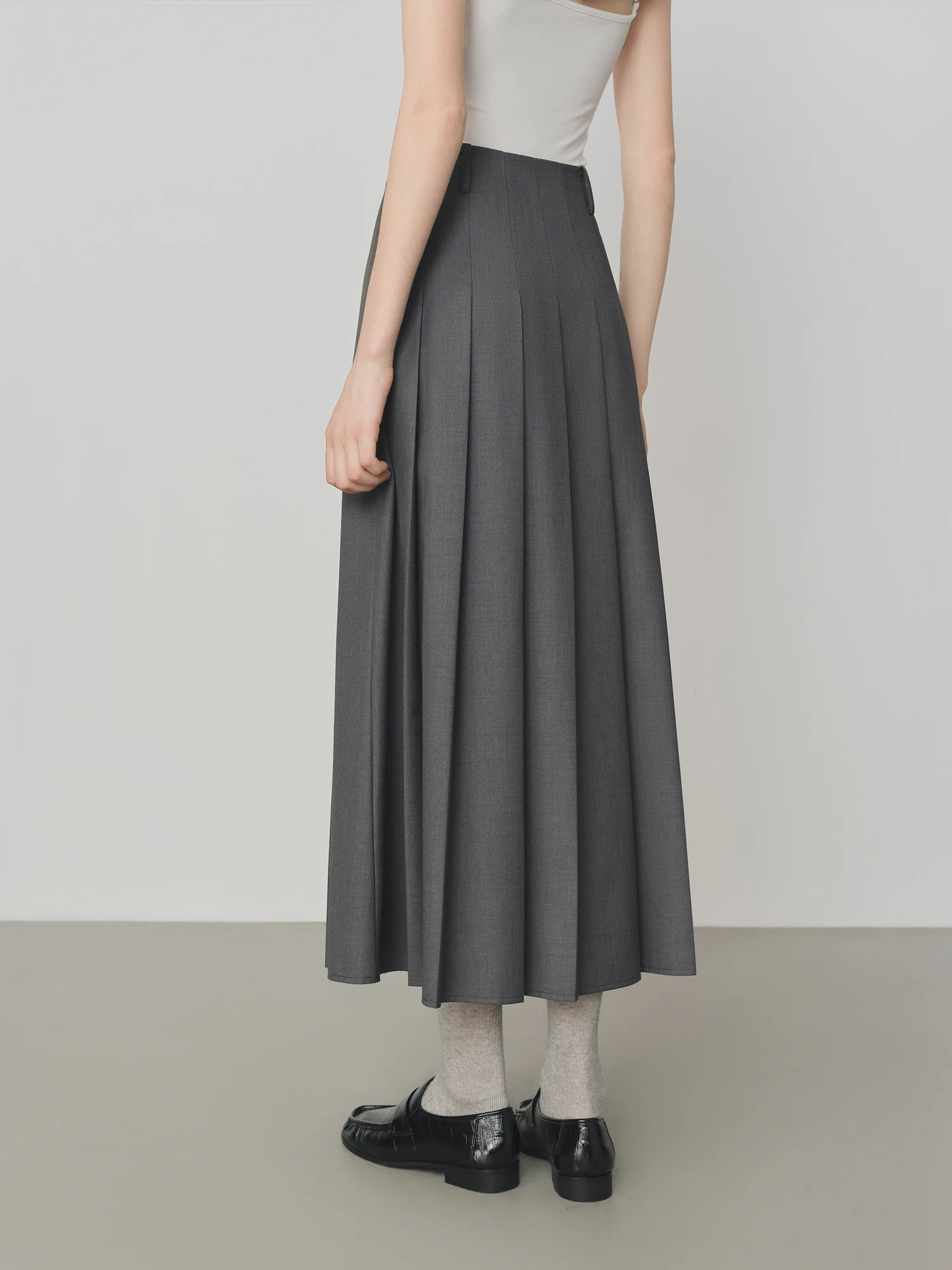 FSLE College Style Gray Retro Pleated Skirt For Women Autumn