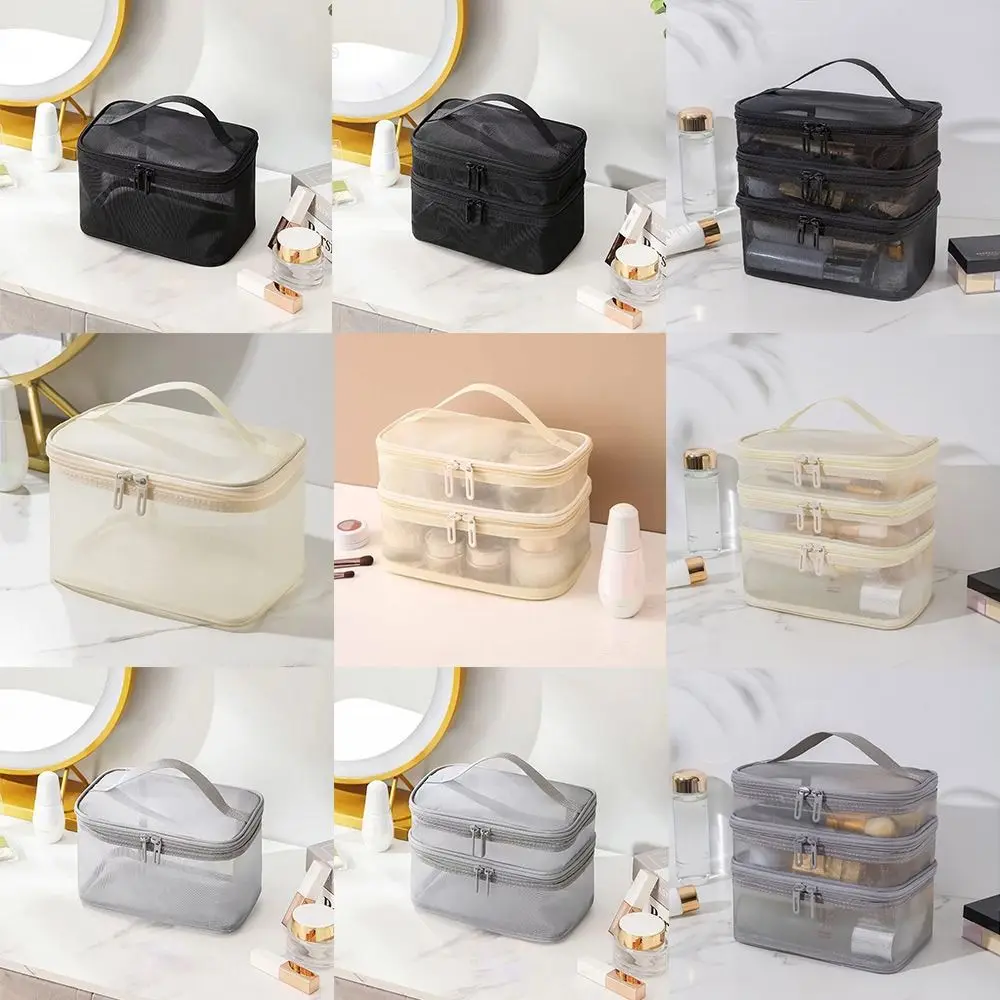 Women's Transparent Mesh Travel Cosmetic Bag Makeup and Toiletries Kit Storage Bag Make Up Organizer Bag