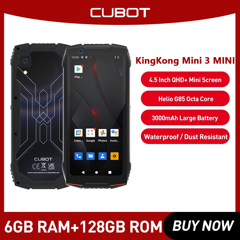 CUBOT Kingkong Mini 3-4.5 qHD+ Smartphone, 6GB and 128GB, 20MP Camera,  3000mAh Battery, Android 12, Octa Core Processor, red Color