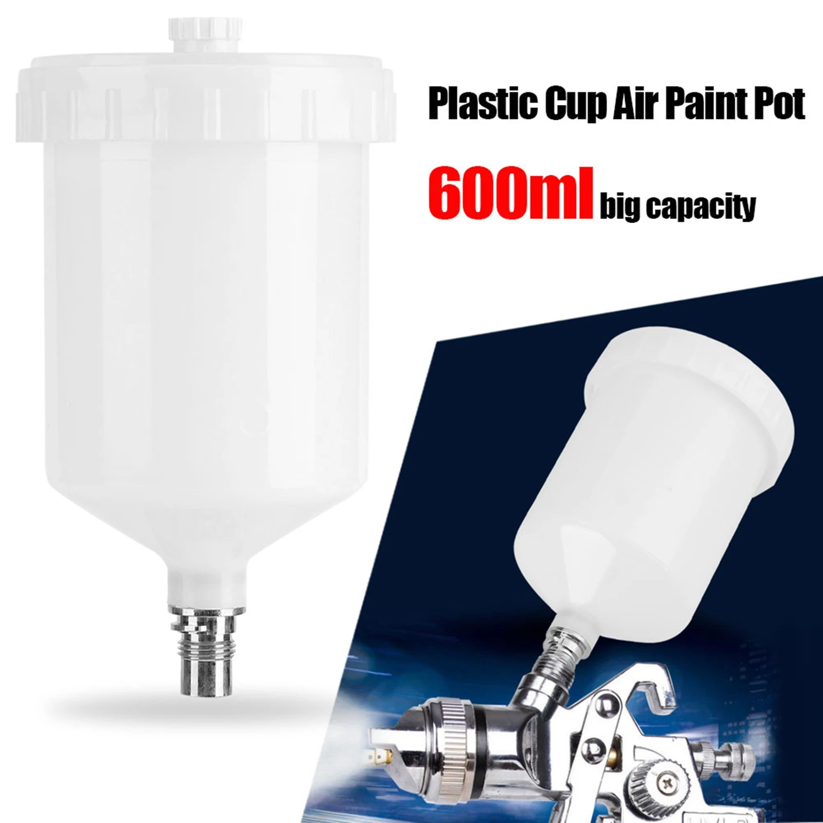 Air Plastic Cup Air Thread Connector for Spray Gun Tool 600ml Capacity Plastic Pot
