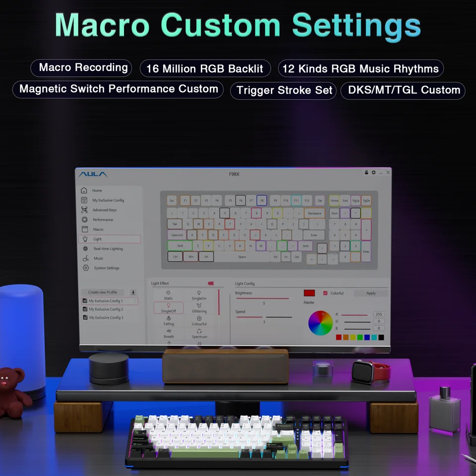 メカニカルキーボードAULA-F98X磁気スイッチ,トライモード,ホット