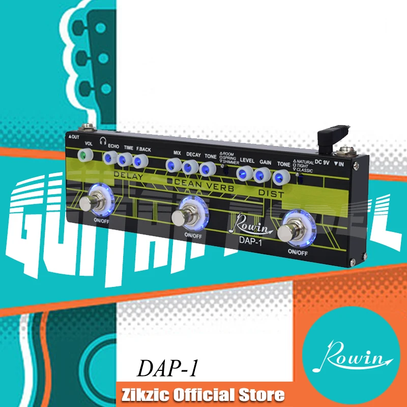 

Guitar Multi-Effect Pedal Delay Rowin DAP-1 Ocean Verb Distortion 3-in-1 Series Analog Digital Mingle Effects Pedals